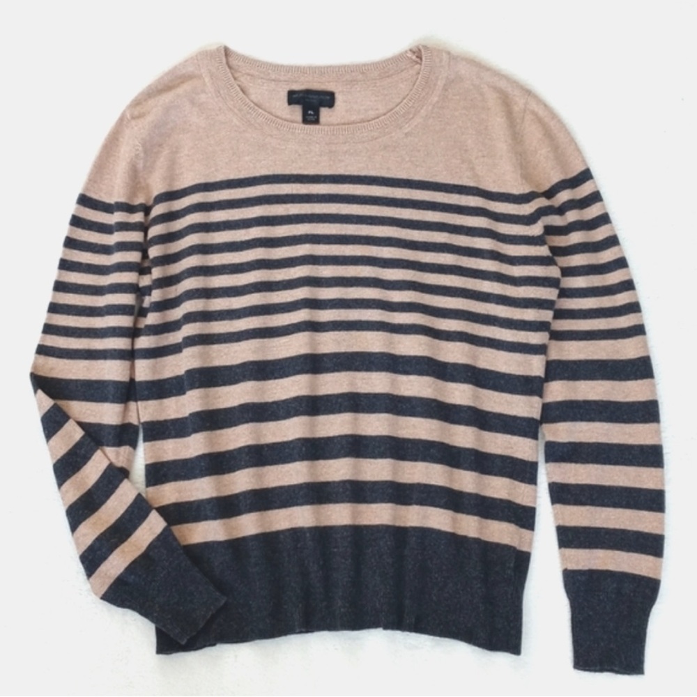 Worthington Women’s Beige Grey Stripe Long Sleeve Rayon Nylon Blend Sweater P/L